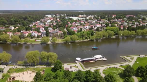 Panorama Augustow Drone View Augustow Canal Cruise Ships Sailboats Sailing — Vídeo de stock