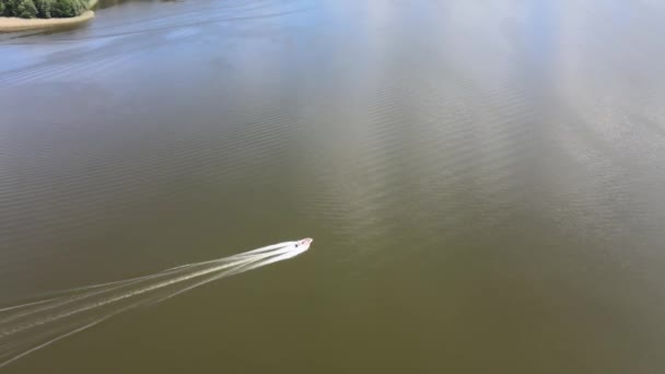 Fast Motorboat Necko Lake Drone Pursuit Motorboat Lake Necko — Stock video
