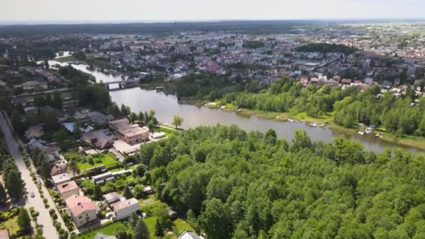 Panorama Augustow Drone View Augustow Canal Cruise Ships Sailboat Sailing — Vídeo de Stock