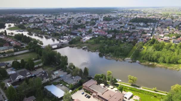 Panorama Augustow Partir Drone View Canal Augustow Navios Cruzeiro Veleiro — Vídeo de Stock