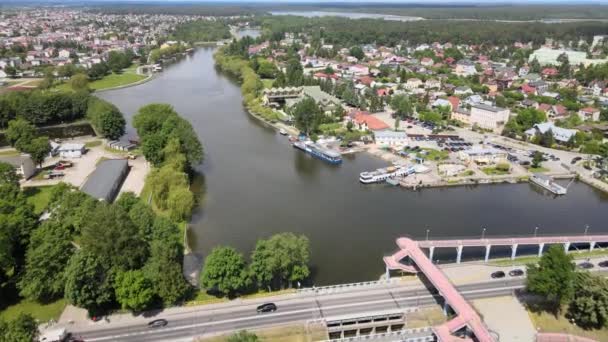 Panorama Augustow Partir Drone View Canal Augustow Navios Cruzeiro Veleiro — Vídeo de Stock