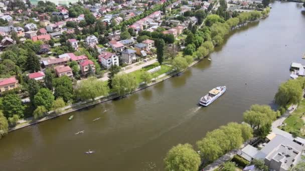 Panorama Augustow Drone View Augustow Canal Cruise Ships Sailboat Sailing — Vídeo de Stock