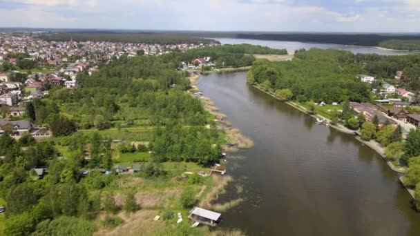 Panorama Augustow Drone View Augustow Canal Cruise Ships Sailboats Sailing — Vídeo de stock