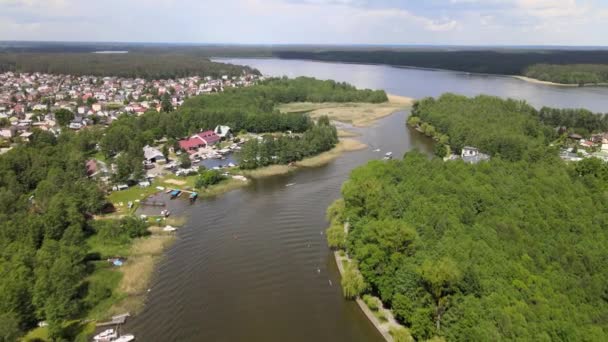 Panorama Augustow Partir Drone View Canal Augustow Navios Cruzeiro Veleiros — Vídeo de Stock