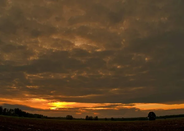 Sonnenuntergang Über Feldern Und Wiesen Podlasie — Stockfoto