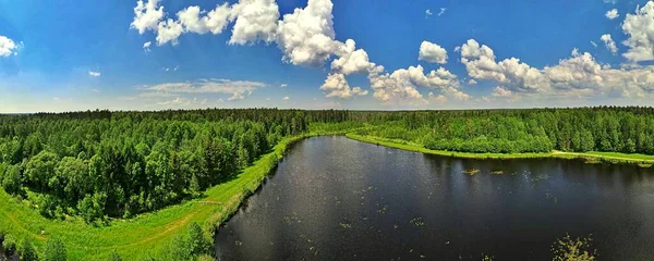 Panorama Drone Para Reservatório Água Entre Florestas Podlasie — Fotografia de Stock