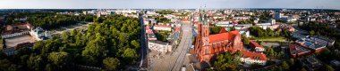 View from the drone on the Branicki Palace and the Parish Church in Bialystok.Panorama of the city of Bialystok.