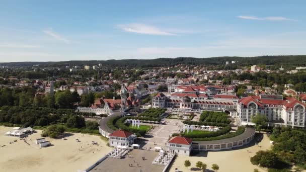 Панорама Сопота Вид Дрона Місті Сопот Пірс Балтійському Морі Сонячний — стокове відео