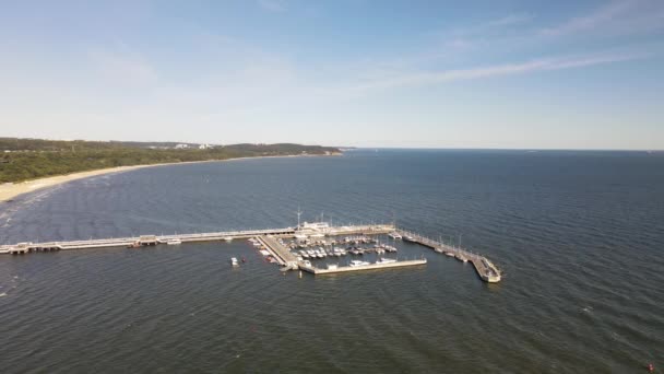 View Drone Pier Sopot Baltic Sea Sunny Autumn Day — Stock Video