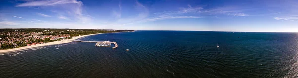 Panorama of Sopot.View from the drone on the city of Sopot and the pier on the Baltic Sea on a sunny,autumn day.