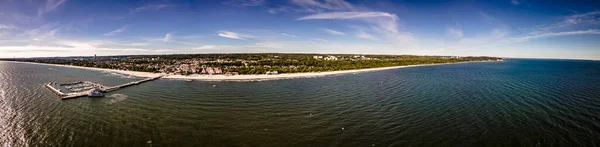 Panorama of Sopot.View from the drone on the city of Sopot and the pier on the Baltic Sea on a sunny,autumn day.