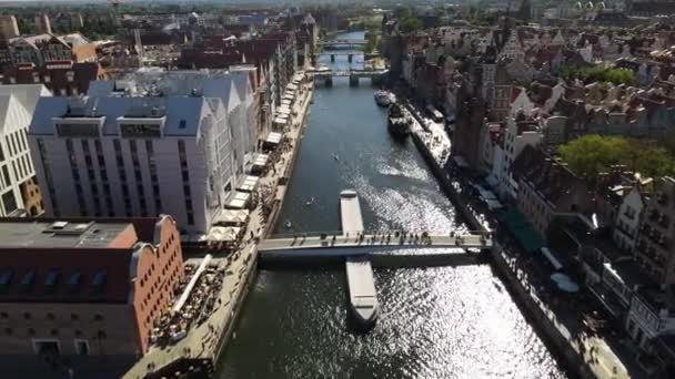 Pemandangan Dari Pesawat Tak Berawak Kota Tua Gdansk Sungai Moltawa — Stok Video