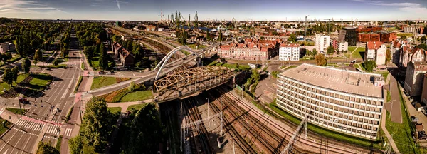 Légi Kilátás Hajógyár Gdansk Egy Napos Nyári Napon — Stock Fotó