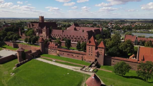 Vista Desde Dron Castillo Teutónico Medieval Malbork Río Nogat Día — Vídeo de stock