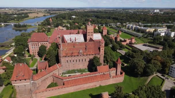 Utsikt Från Drönaren Vid Det Medeltida Teutonic Castle Malbork Nogat — Stockvideo