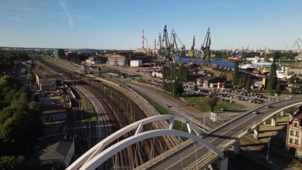 Vista Aérea Del Astillero Del Muelle Del Puerto Gdansk Polonia — Vídeos de Stock