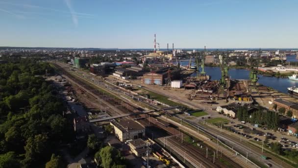 Вид Воздуха Верфь Набережную Порта Гданьск Польше Сентября 2022 Года — стоковое видео