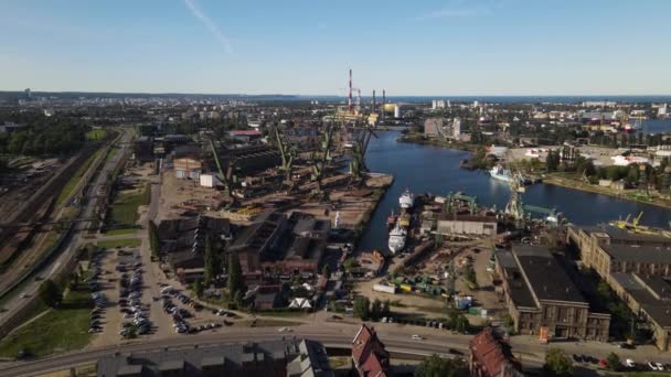 Aerial View Shipyard Quay Port Gdansk Poland September 2022 — Stock Video