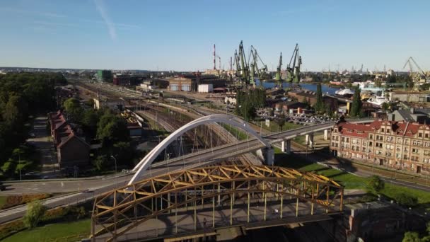 Tersanenin Havadan Görünüşü Polonya Daki Gdansk Limanının Rıhtımı Eylül 2022 — Stok video
