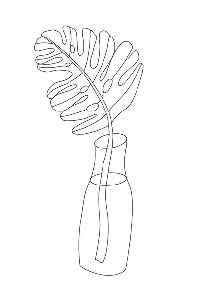ヤシの枝を持つガラス花瓶 白を基調としたモダンな線形イラスト — ストック写真