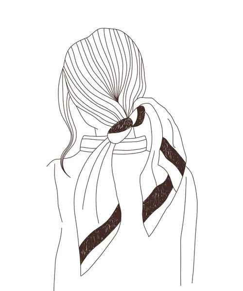 Beautiful Fashion Woman Scarf Her Hair Modern Lineart Illustration White — Fotografia de Stock