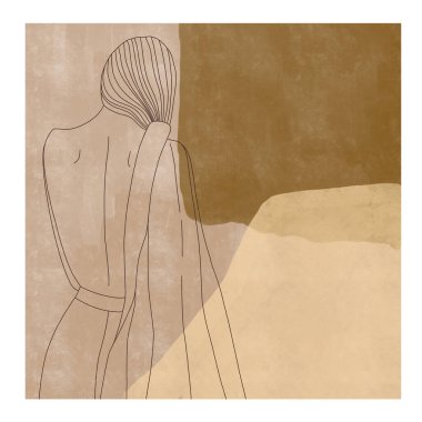 Soyut modern poster. Güzel moda kadını. Modern çizgi çizimi