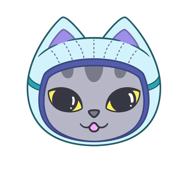 Porträt Einer Niedlichen Katze Einem Raumanzug Helm Astronautenkätzchen Cartoon Vektor — Stockvektor