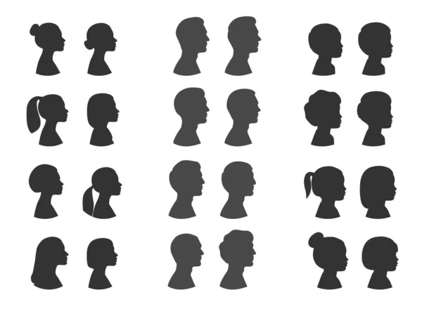 Sammlung Von Silhouetten Von Menschen Mit Unterschiedlichen Frisuren Erwachsene Frauen — Stockvektor