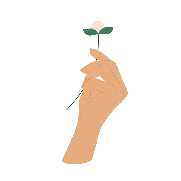 Kéz Egy Virágot Tart Lapos Vektor Illusztráció Elszigetelt Fehér Háttér — Stock Vector