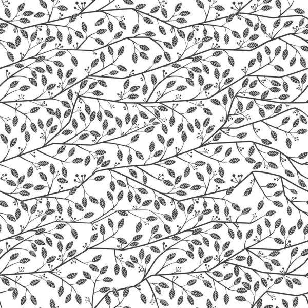 无缝图案 有抽象的分枝 有叶子和浆果 矢量说明 — 图库矢量图片