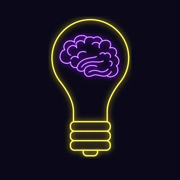 Neon Idea Symbol Light Bulb Brain Vector Illustration — Stock vektor