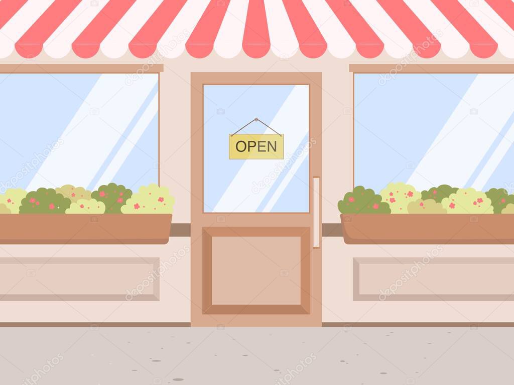 Exterior of a shop or coffee shop. Local small business. Vector flat illustration