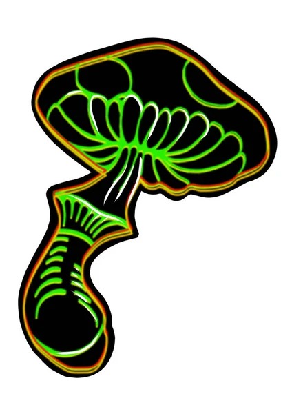 Different Hand Drawing Black Neon Mushrooms White Background Clip Art — Photo