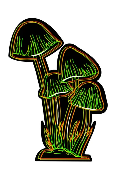 Different Hand Drawing Black Neon Mushrooms White Background Clip Art — Stock fotografie
