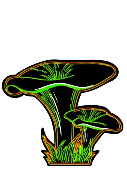 Different Hand Drawing Black Neon Mushrooms White Background Clip Art — стоковое фото