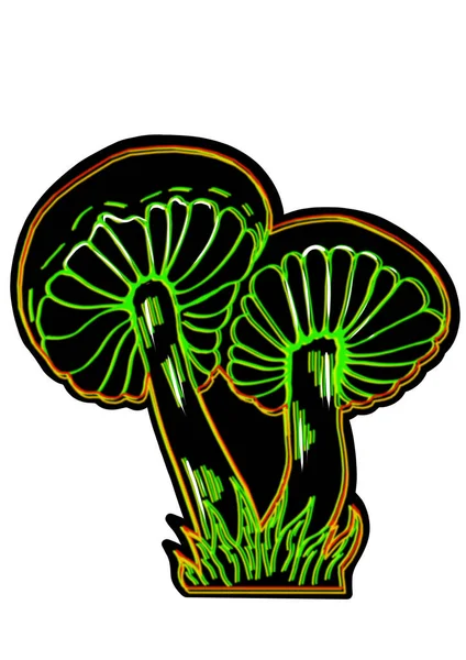 Different Hand Drawing Black Neon Mushrooms White Background Clip Art — Stockfoto