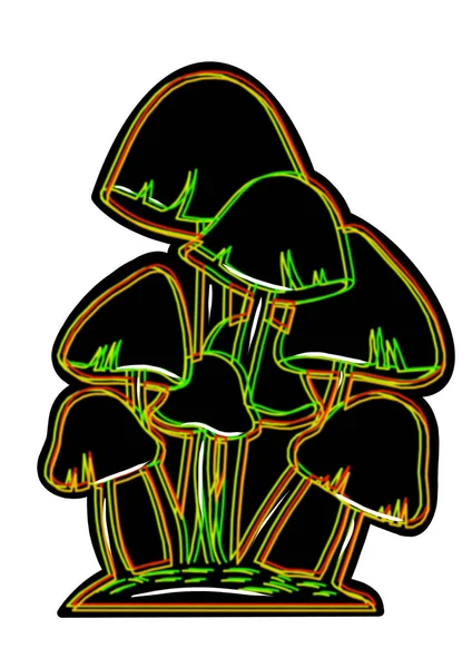 Different Hand Drawing Black Neon Mushrooms White Background Clip Art — Fotografia de Stock