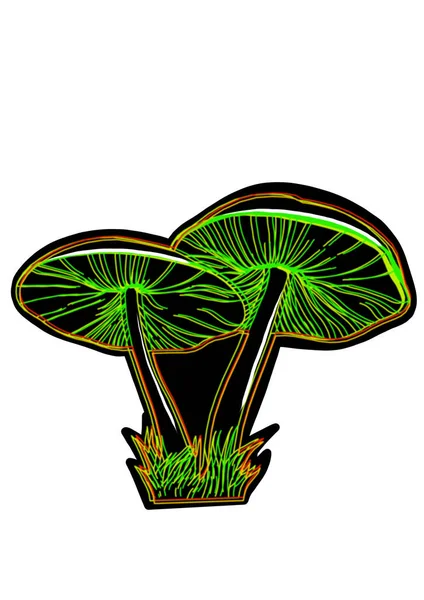 Different Hand Drawing Black Neon Mushrooms White Background Clip Art Stock Fotó