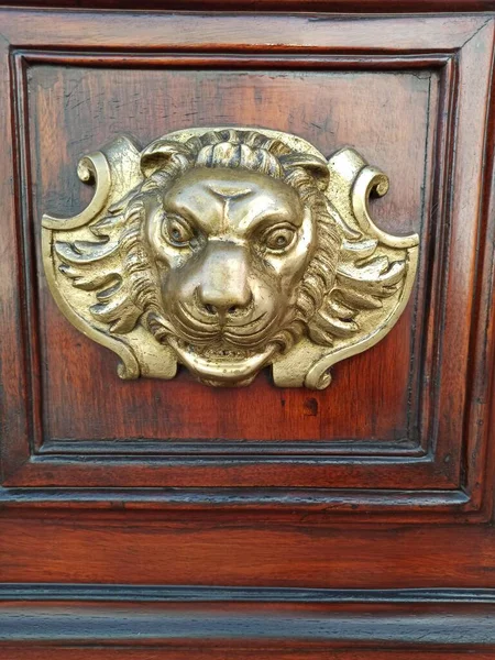 Goldener Löwe Auf Der Tür Foto Tier Statue Löwe Architektur — Stockfoto
