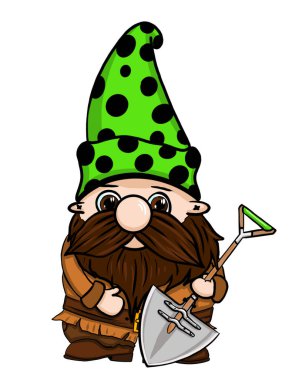 Garden hand-drawn gnomes on a white background. There are ten dwarfs Who are not repeated, each has its own style and business.
