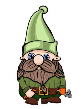 Garden hand-drawn gnomes on a white background. There are ten dwarfs Who are not repeated, each has its own style and business.