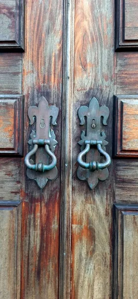 Old Shabby Door Its Parts Project Texture Shabby Weathered Wooden — Foto de Stock