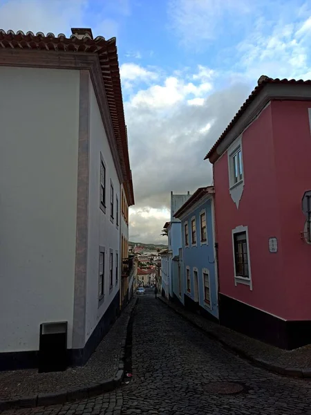 Paisaje Urbano Europeo Verano Desde Isla Terceira Con Mucha Vegetación — Foto de Stock