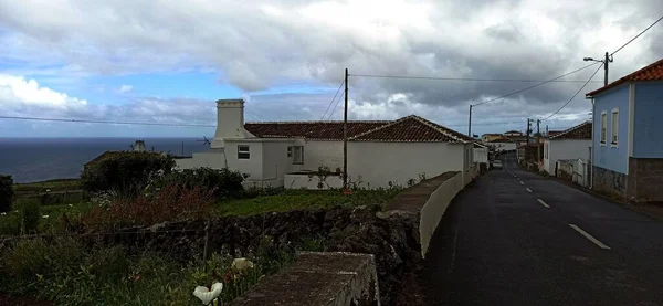 Výhled Ostrova Terceira Směrem Oceánu Přes Vegetaci Prvky Města Některé — Stock fotografie