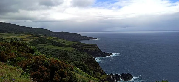 Vistas Ilha Terceira Para Oceano Através Através Vegetação Com Elementos — Fotografia de Stock