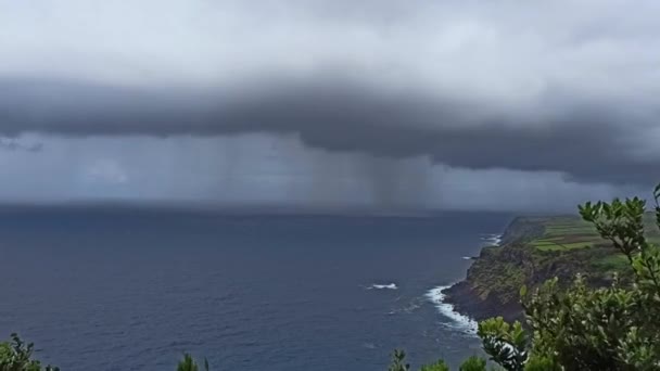 Vista Mar Desde Observación Ballenas Terceira Durante Lluvia Fuerte Viento — Vídeos de Stock