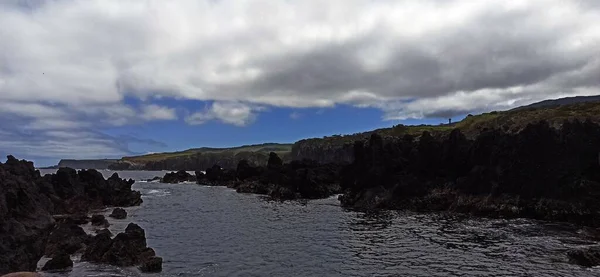 Paisagem Dos Açores Densa Vegetação Vistas Incríveis Oceano Atlântico Partir — Fotografia de Stock