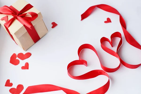 Valentines Day Background Red Heart Ribbon — Stock Photo, Image