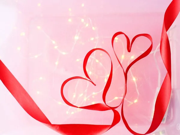 Valentines Day Background Red Heart Ribbon — Stock Photo, Image