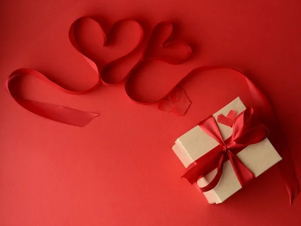 Valentines Day Background Red Heart Ribbon — Stock Photo, Image